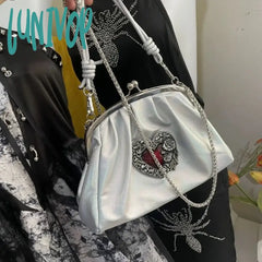 Lunivop Vintage Y2K Womens Handbag Silver Gothic Fashion Chains Casual Shoulder Bag Pu Leather