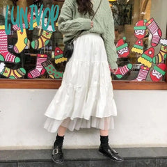 Lunivop White A Line Pleated Skirt Summer Women Long Midi For Girl Fairy Core Elegant Cottagecore