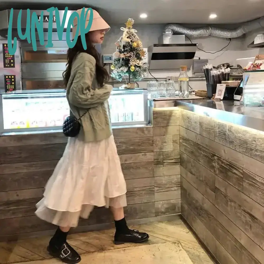 Lunivop White A Line Pleated Skirt Summer Women Long Midi For Girl Fairy Core Elegant Cottagecore