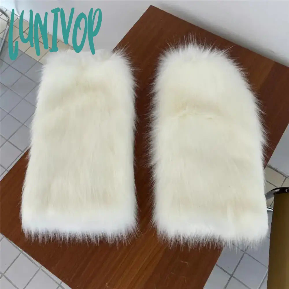 Lunivop White Faux Fur Leg Warmer Sock Leggings Winter Jk Gothic Boots Socks Y2K Hot Girl Harajuku