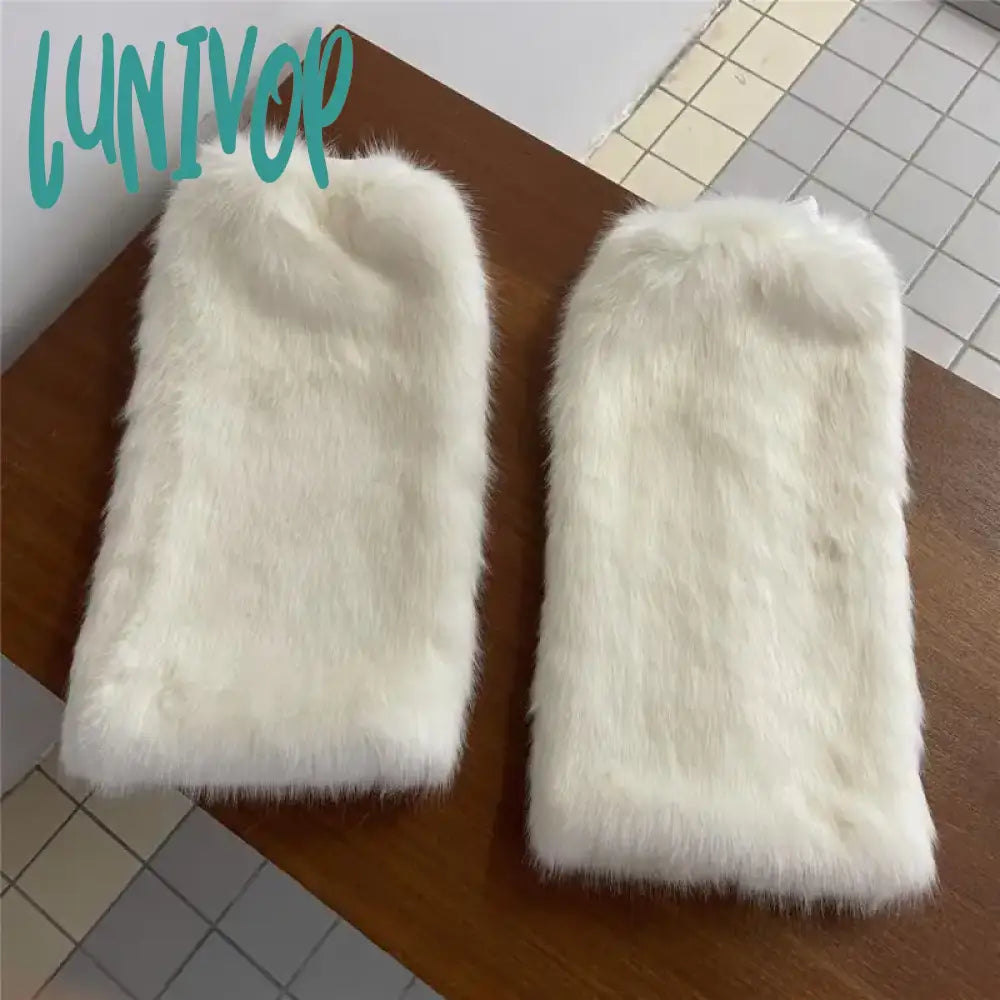 Lunivop White Faux Fur Leg Warmer Sock Leggings Winter Jk Gothic Boots Socks Y2K Hot Girl Harajuku