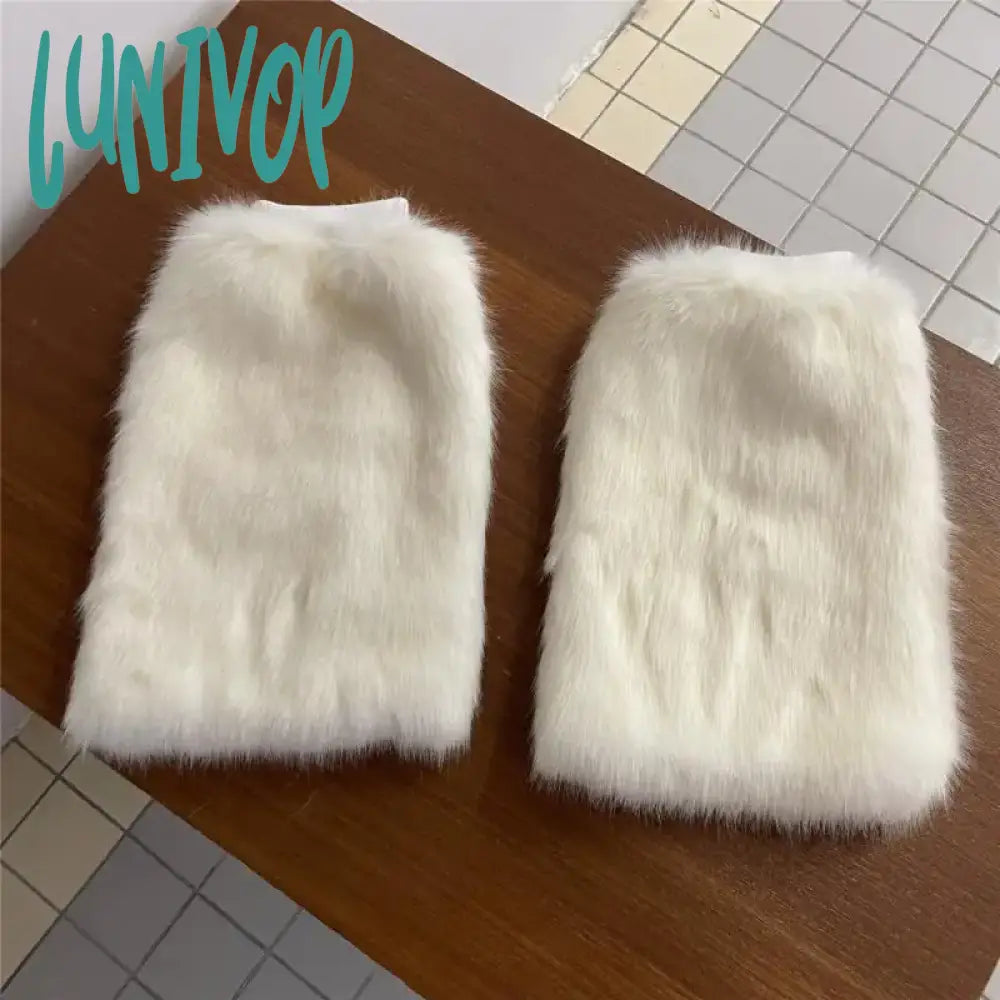 Lunivop White Faux Fur Leg Warmer Sock Leggings Winter Jk Gothic Boots Socks Y2K Hot Girl Harajuku