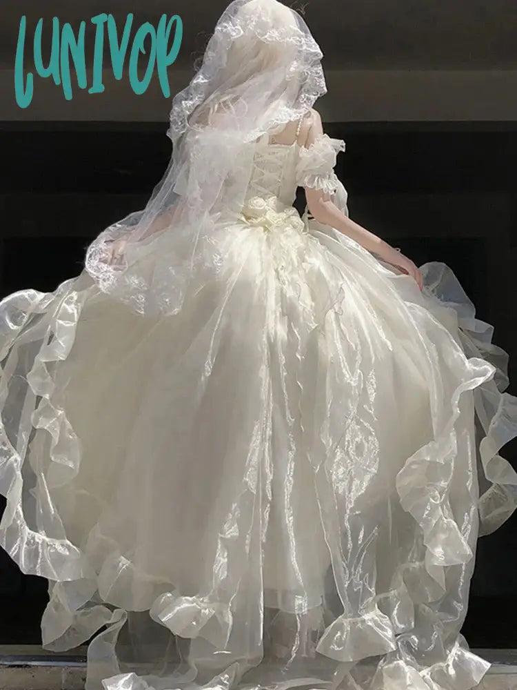 Lunivop White Flower For Bride Generate Colorful Wedding Dress Cos Lolita Suit Heavy Industry Trail