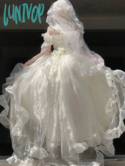 Lunivop White Flower For Bride Generate Colorful Wedding Dress Cos Lolita Suit Heavy Industry Trail