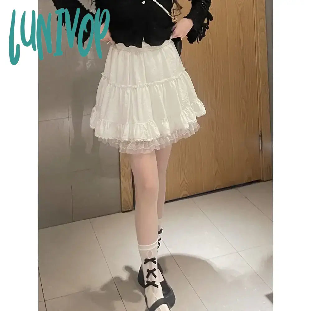 Lunivop White Lace Mini Skirt For Women Girl Kawaii Short Summer Fairycore Clothes Korean Fashion