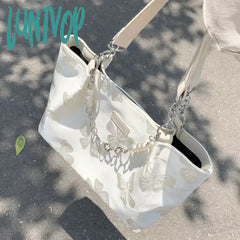 Lunivop White Shoulder Bag For Women Bow Elegant Large Capacity Tote Aesthetic Simple Casual