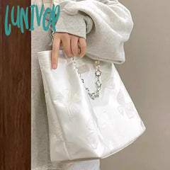 Lunivop White Shoulder Bag For Women Bow Elegant Large Capacity Tote Aesthetic Simple Casual