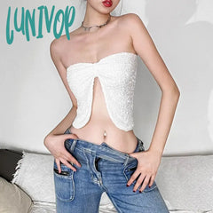 Lunivop White Simple Thin All-Match Tight Sexy Hot Mature Beautiful Confident High Street Cool