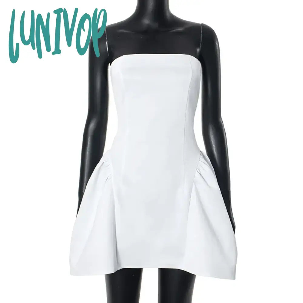 Lunivop White Strapless Mini Dress For Women Sexy Off Shoulder Sleeveless Slim Holidays Summer
