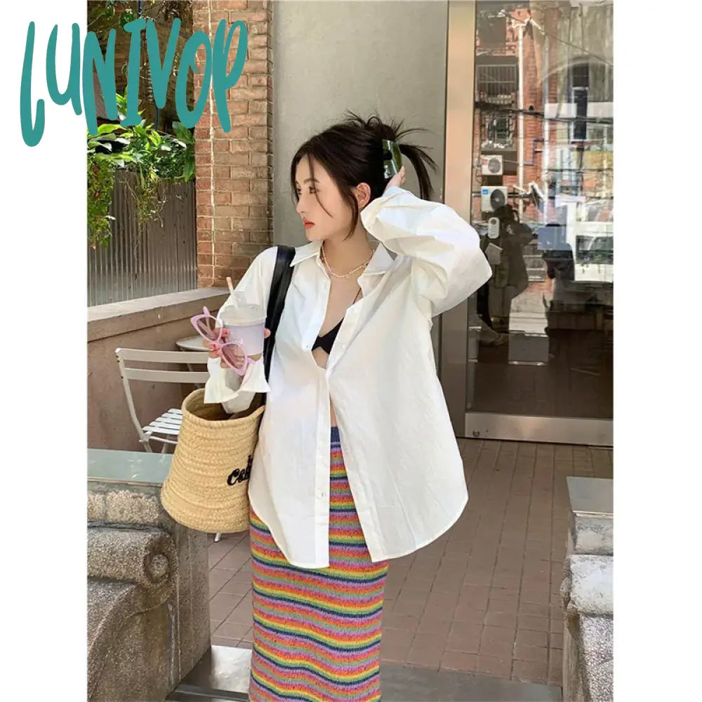 Lunivop White Sun Proof Shirts Women Streetwear Sexy Hollow Out Blouses Harajuku Korean Oversized