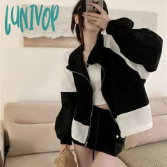 Lunivop Windbreaker Jacekt Women Oversized Korean Fashion Gorpcore Track Jackets Zipper Outdoor