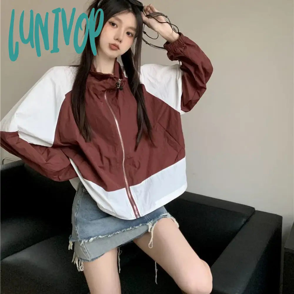 Lunivop Windbreaker Jacekt Women Oversized Korean Fashion Gorpcore Track Jackets Zipper Outdoor