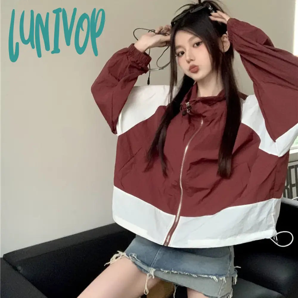 Lunivop Windbreaker Jacekt Women Oversized Korean Fashion Gorpcore Track Jackets Zipper Outdoor