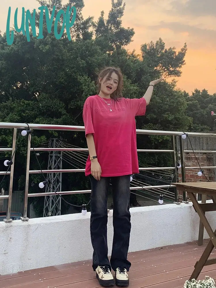 Lunivop Woman Cottage Core Jeans Baddie Style Denim Aesthetics Pants Japanese Fashion Kpop Grunge