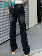 Lunivop Woman Cottage Core Jeans Baddie Style Denim Aesthetics Pants Japanese Fashion Kpop Grunge