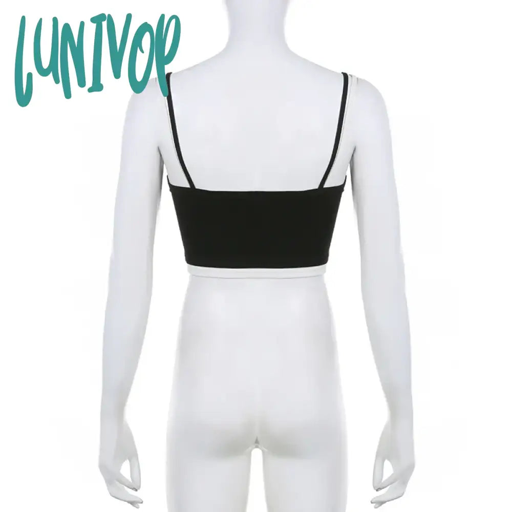 Lunivop Woman Knit Camisole Square Neck Tank Fake Two Pieces Top Crop Cozy Tops Elegant Halter