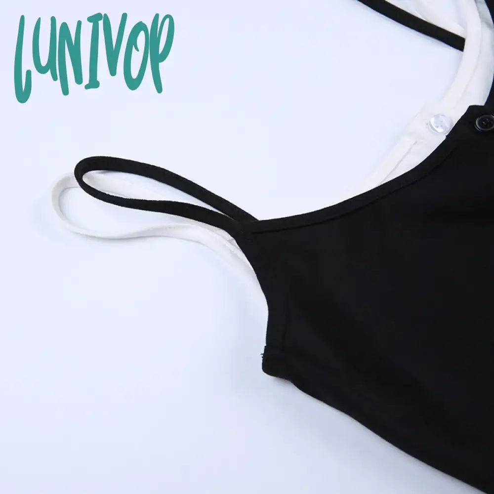 Lunivop Woman Knit Camisole Square Neck Tank Fake Two Pieces Top Crop Cozy Tops Elegant Halter