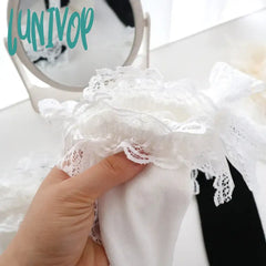 Lunivop Woman Socks Solid Black White Lolita Lacework Ruffle Bow Middle Tube Soft Girl Korean Style