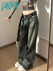 Lunivop Woman Vintage Baddie Style Jeans New Trend Denim Party Pants Japanese Fashion 90S Kpop