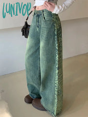 Lunivop Woman Wide Leg Jeans Gradient Color Denim Tie-Dyed Pants Floor-Length Trousers New Design