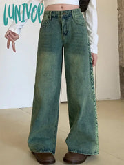 Lunivop Woman Wide Leg Jeans Gradient Color Denim Tie-Dyed Pants Floor-Length Trousers New Design