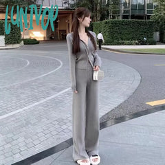 Lunivop Women Autumn Fashions New Two Leisure Tracksuit Long Sleeve Zipper Wide-Legged Pants Suit