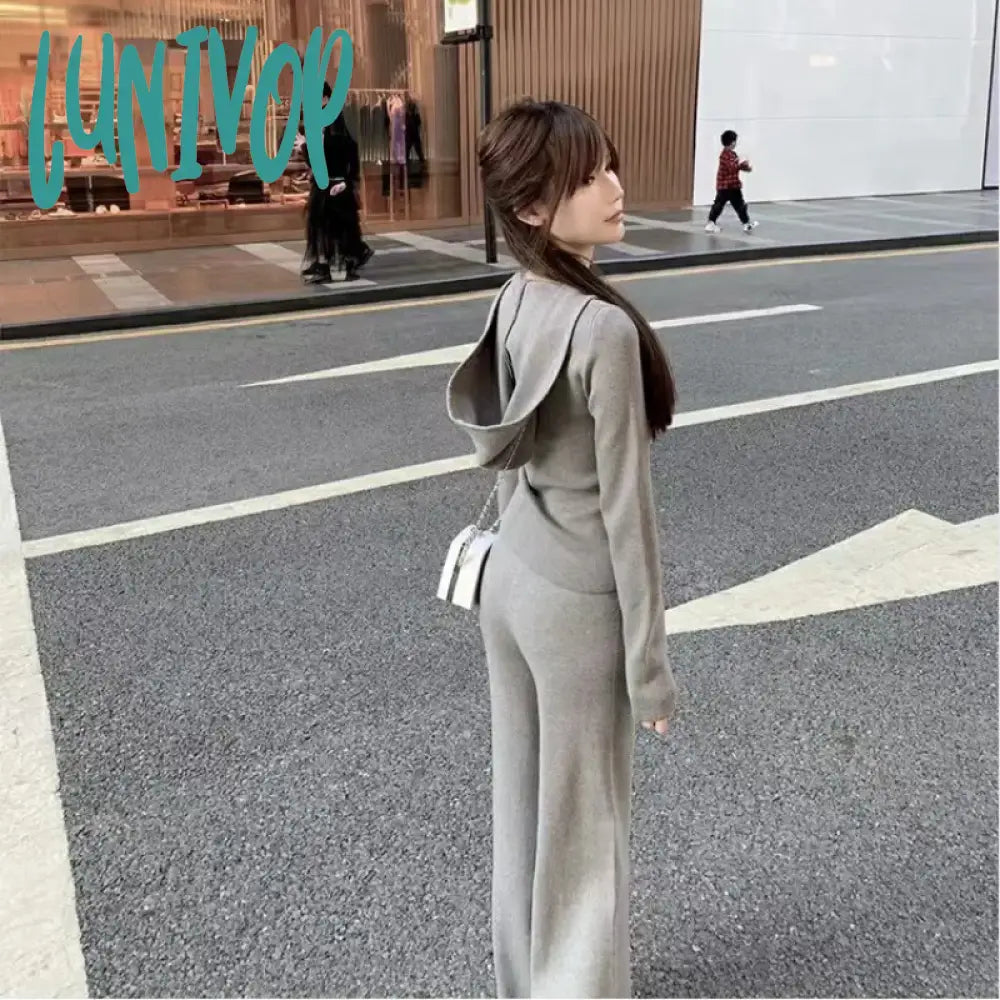 Lunivop Women Autumn Fashions New Two Leisure Tracksuit Long Sleeve Zipper Wide-Legged Pants Suit