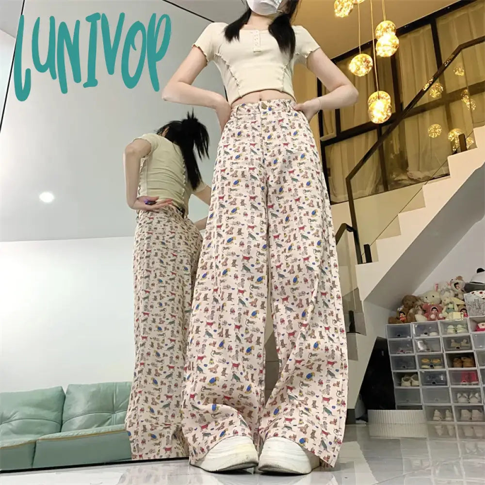 Lunivop Women Baggy Graphic Print Y2K Pants Harajuku Streetwear 90S Aesthetic 2000S High Waist