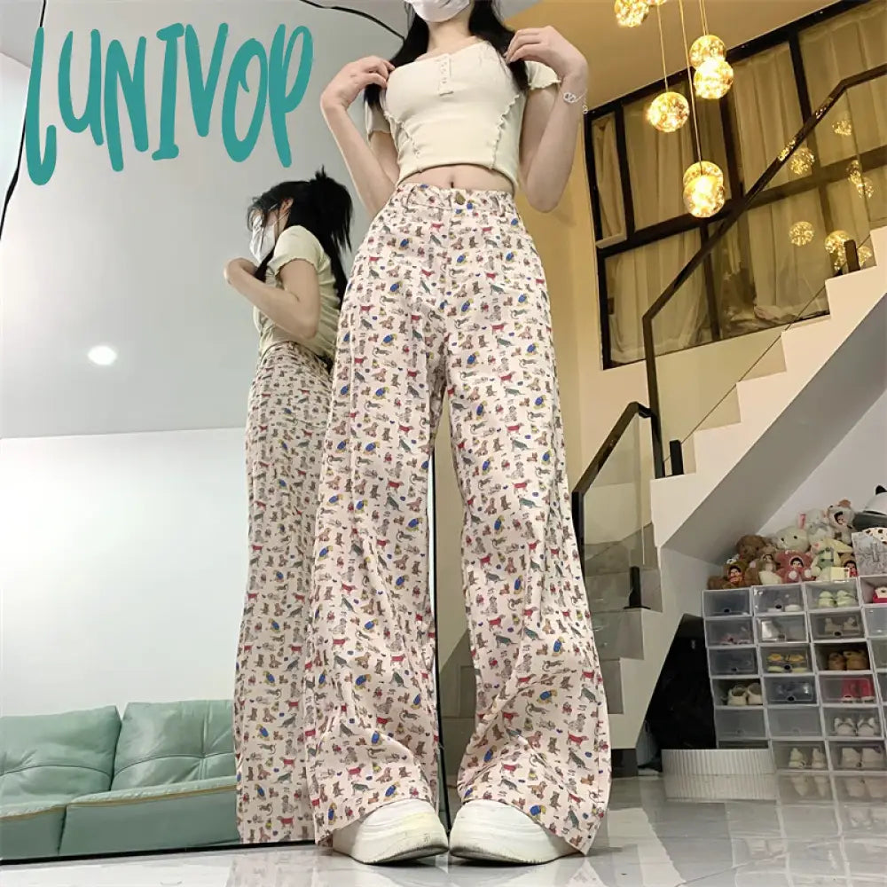 Lunivop Women Baggy Graphic Print Y2K Pants Harajuku Streetwear 90S Aesthetic 2000S High Waist