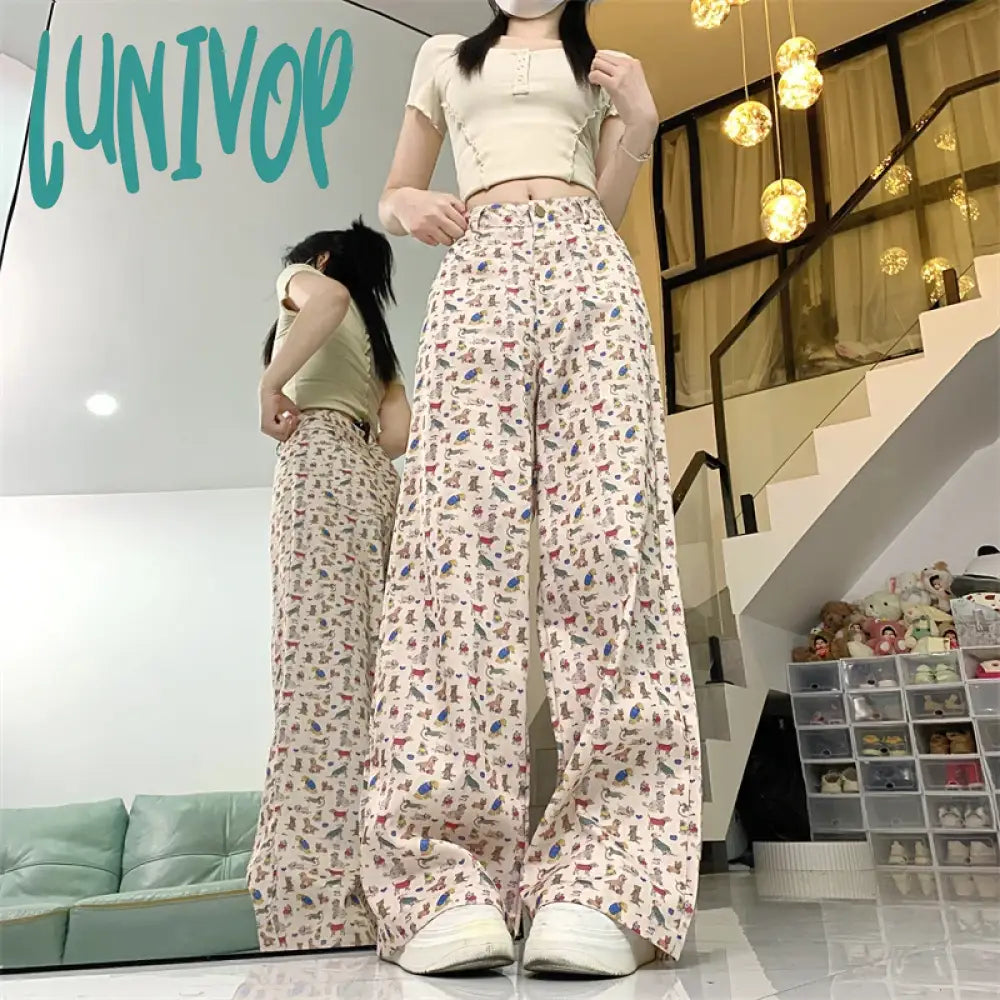 Lunivop Women Baggy Graphic Print Y2K Pants Harajuku Streetwear 90S Aesthetic 2000S High Waist