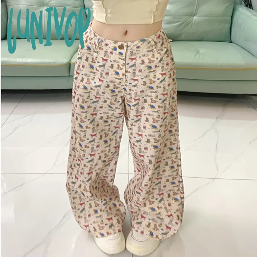 Lunivop Women Baggy Graphic Print Y2K Pants Harajuku Streetwear 90S Aesthetic 2000S High Waist