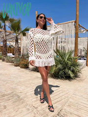 Lunivop Women Bikini Cover-Ups Dress Sexy Tassle Women’s Swimsuit Shirt Cutout Crochet Swimwear