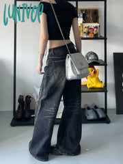 Lunivop Women Black Gothic Y2K Cargo Jeans Baggy Harajuku Denim Trousers Emo Jean Pants Vintage