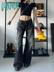 Lunivop Women Black Gothic Y2K Cargo Jeans Baggy Harajuku Denim Trousers Emo Jean Pants Vintage