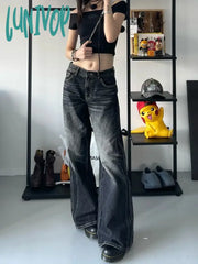 Lunivop Women Black Gothic Y2K Cargo Jeans Baggy Harajuku Denim Trousers Emo Jean Pants Vintage