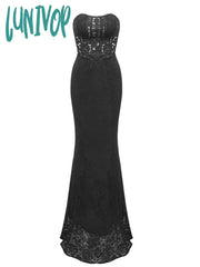 Lunivop Women Celebrity Sexy Strapless Backless Lace Black Maxi Long Skirt Bandage Set 2024 Elegant