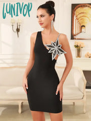 Lunivop Women Celebrity Sexy V Neck Beading Black Backless Mini Bandage Dress 2024 Knitted Elegant