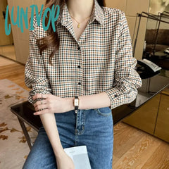 Lunivop Women Clothes Simple Basic Plaid Casual Shirt Top Spring Autumn Long Sleeve Fashion Daily