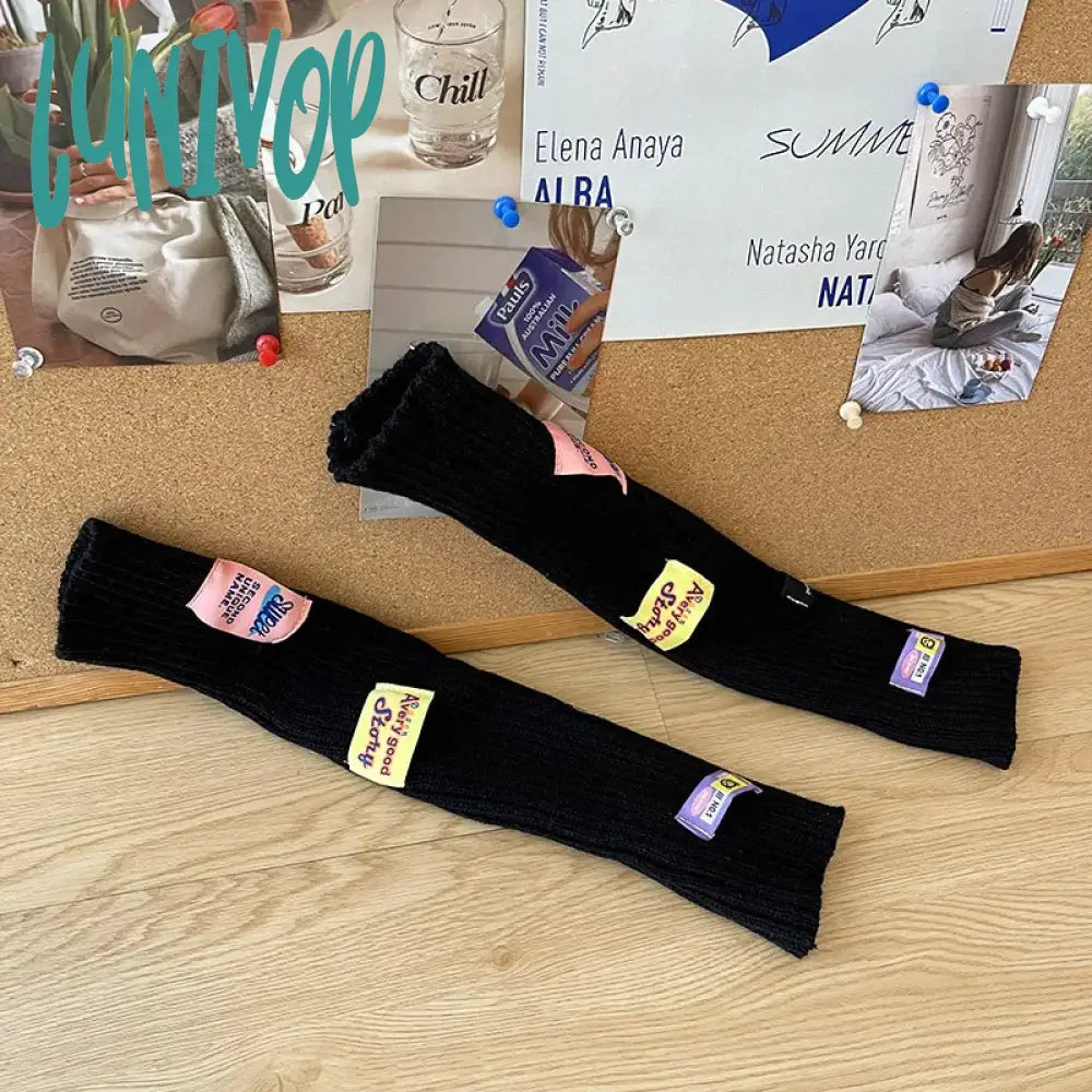 Lunivop Women Cute Arm Warmer Colorful Letter Label Y2K Girl Covers Warm Harajuku Cuffs Knitted