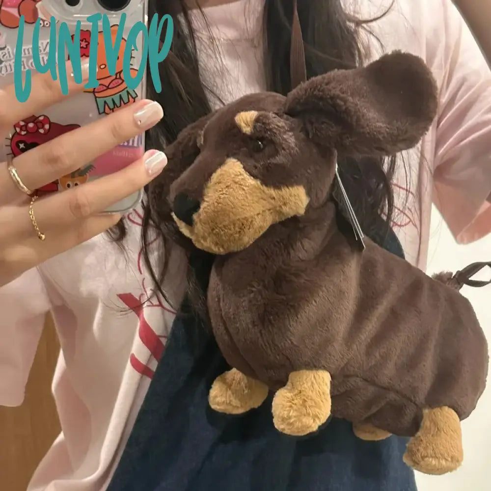 Lunivop Women Cute Funny Plush Doll Dog Shoulder Bag Girl New Casual Crossbody Furry Puppy