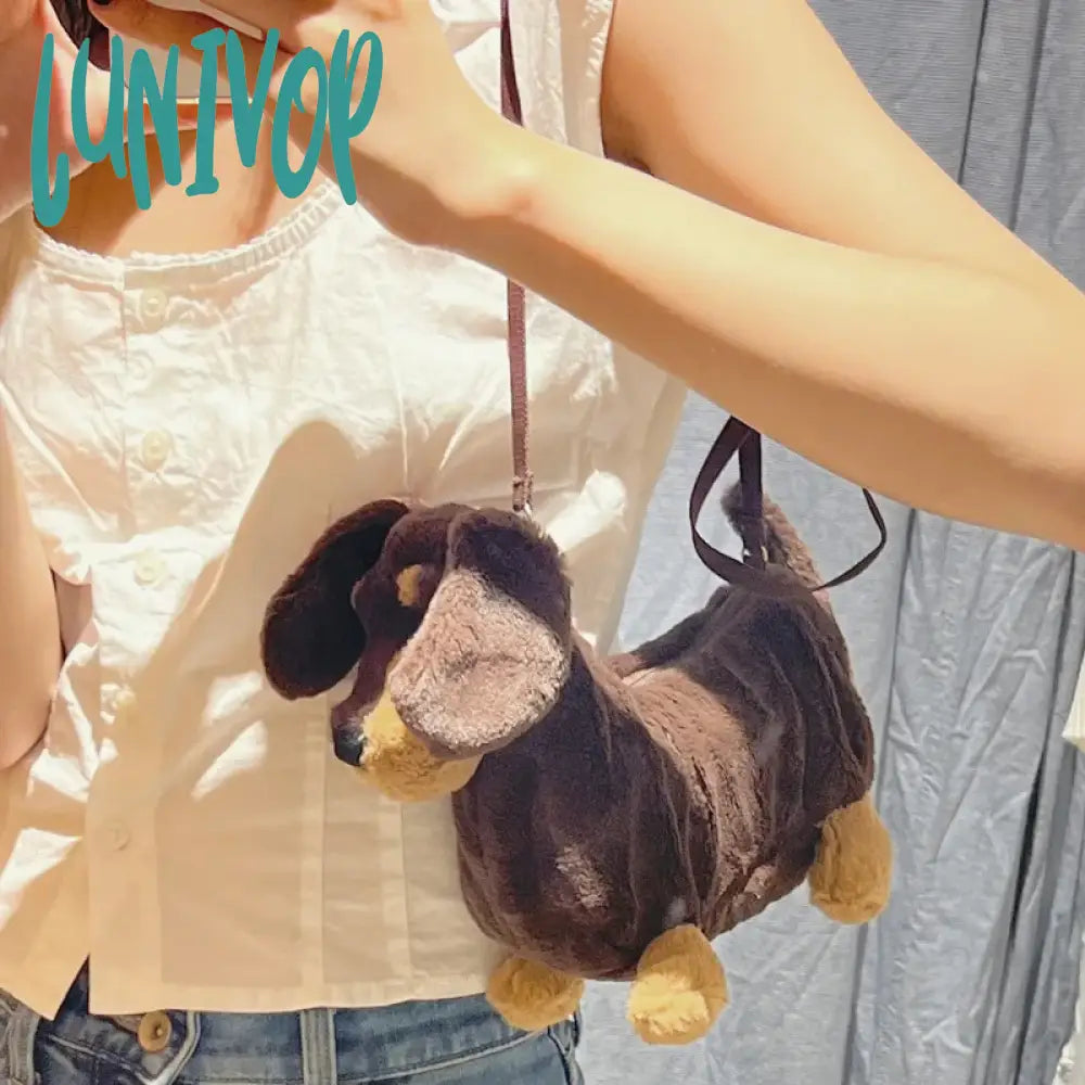 Lunivop Women Cute Funny Plush Doll Dog Shoulder Bag Girl New Casual Crossbody Furry Puppy