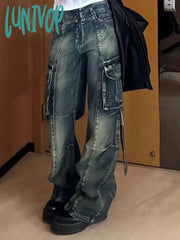 Lunivop Women Dark Academia American Vintage Fashion Grunge Wide Leg Jean Harajuku Trashy Y2K