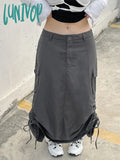Lunivop Women Harajuku Pocket Skirts Irregular 2024 Summer Jupe Femme Japanese Y2K Split Side Style