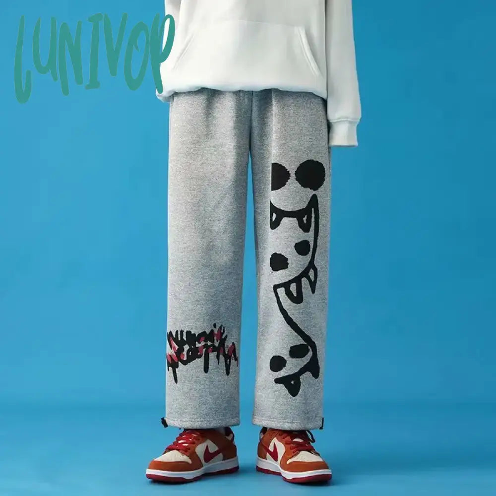 Lunivop Women Jeans Harajuku Streetwear Hip Hop Wide Leg Baggy Denim Pants Grunge Graffiti Print