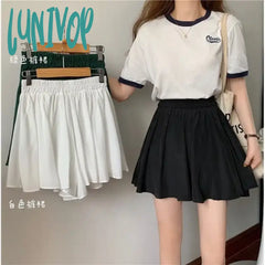 Lunivop Women Kawaii White Pleated Skirt Summer High Waist Mini Korean Fashion For Girls Preppy