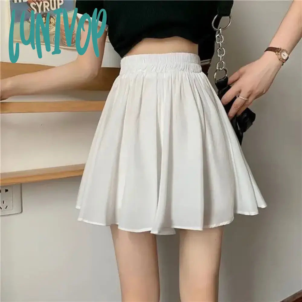 Lunivop Women Kawaii White Pleated Skirt Summer High Waist Mini Korean Fashion For Girls Preppy