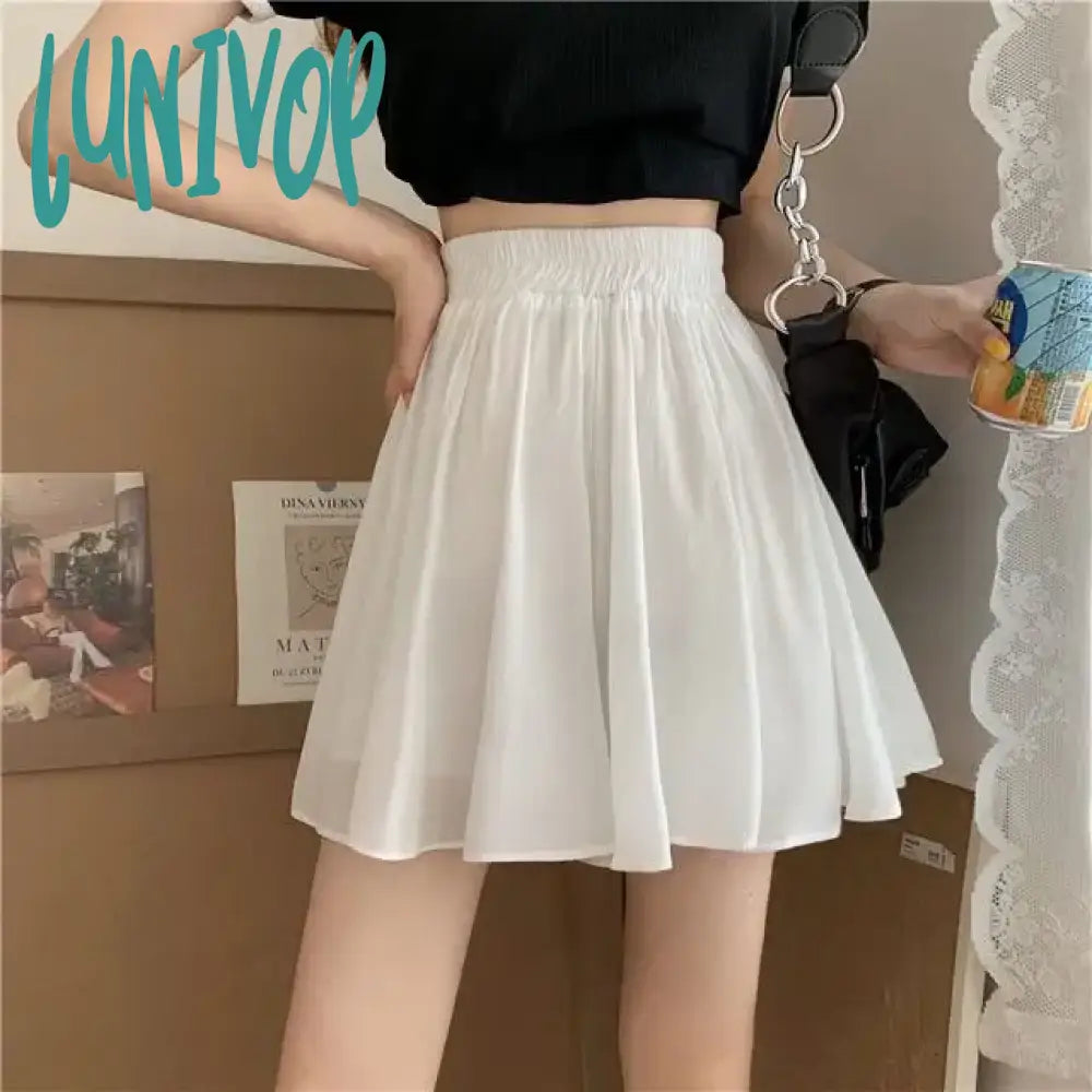 Lunivop Women Kawaii White Pleated Skirt Summer High Waist Mini Korean Fashion For Girls Preppy