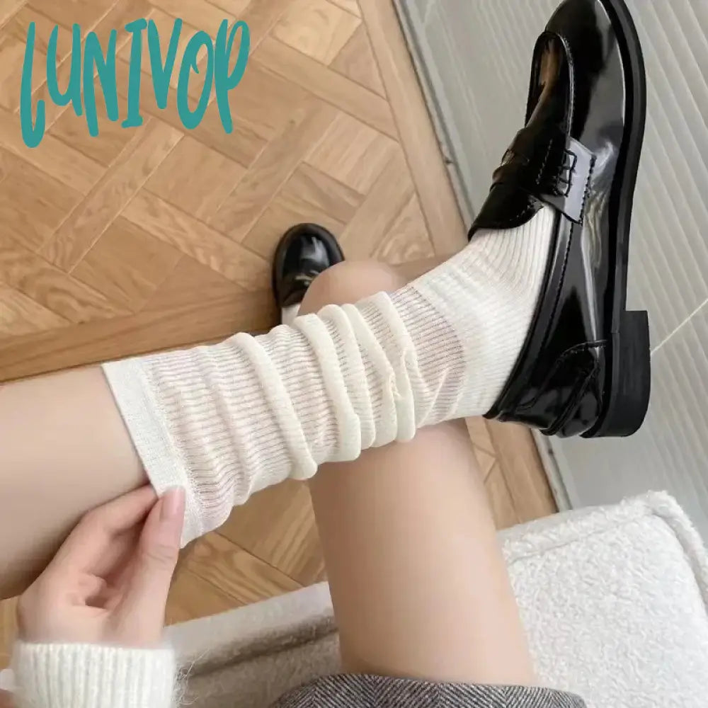 Lunivop Women Lolita Thin Mid Length Socks Are Comfortable Breathable Knee-Socks Lace Casual Soft