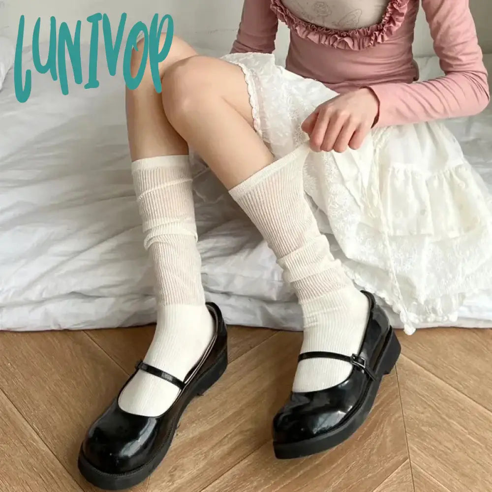 Lunivop Women Lolita Thin Mid Length Socks Are Comfortable Breathable Knee-Socks Lace Casual Soft