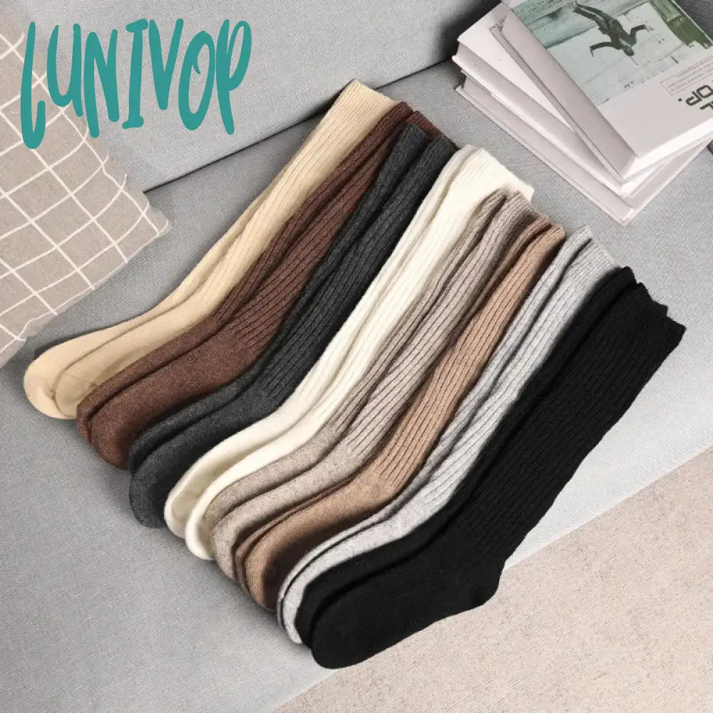 Lunivop Women Long Socks Cashmere Boot Solid Wool Thigh Stocking Skinny Casual Cotton Over